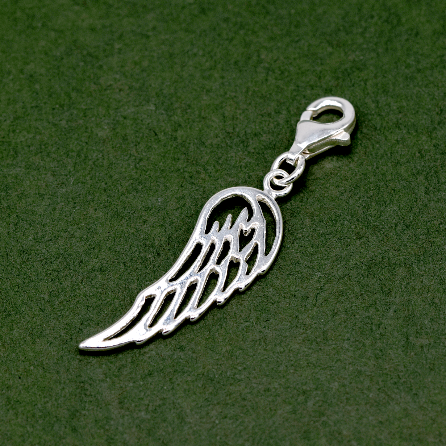 925 Sterling Silver Wing Charm With Claw Carabiner Clasp