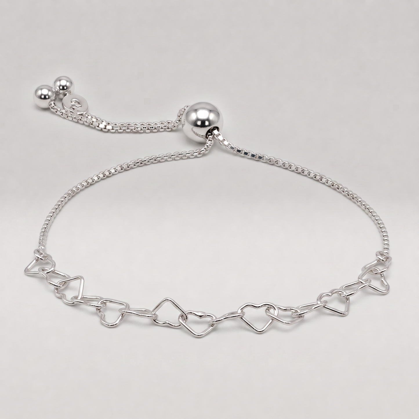 925 Sterling Silver Chain of Hearts Adjustable Slider Bracelet