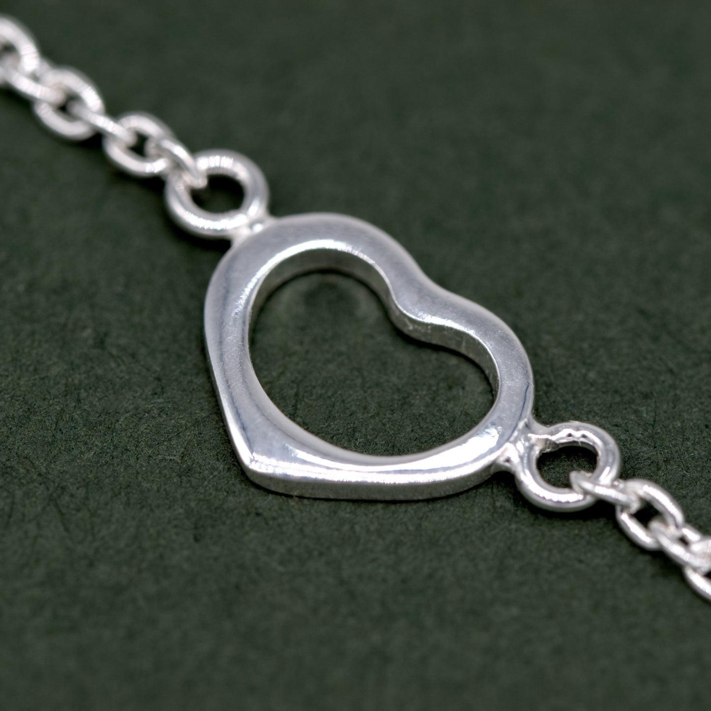 925 Sterling Silver Open Heart Anklet on Rolo Chain