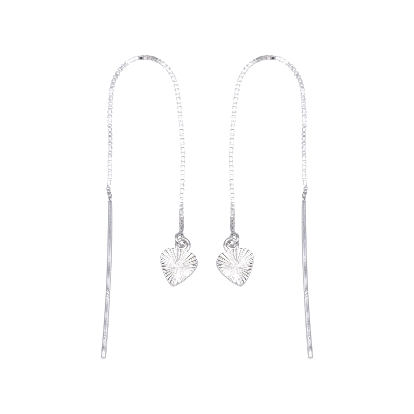 925 Threader/Dropper Diamond Cut Heart Dropper Earrings