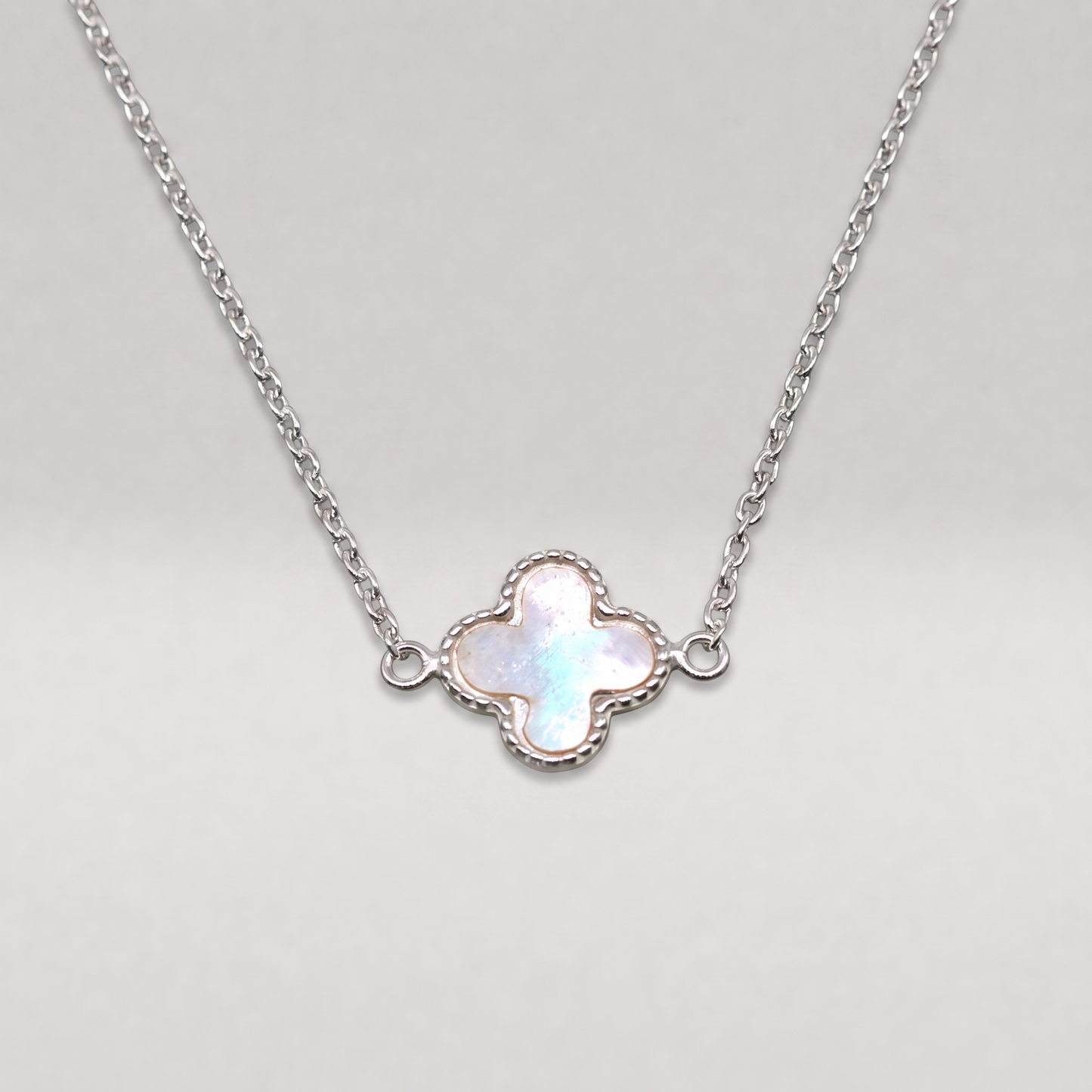 925 Sterling Silver Triple Four Leaf Clover Motif Necklace on 18" Rolo Chain