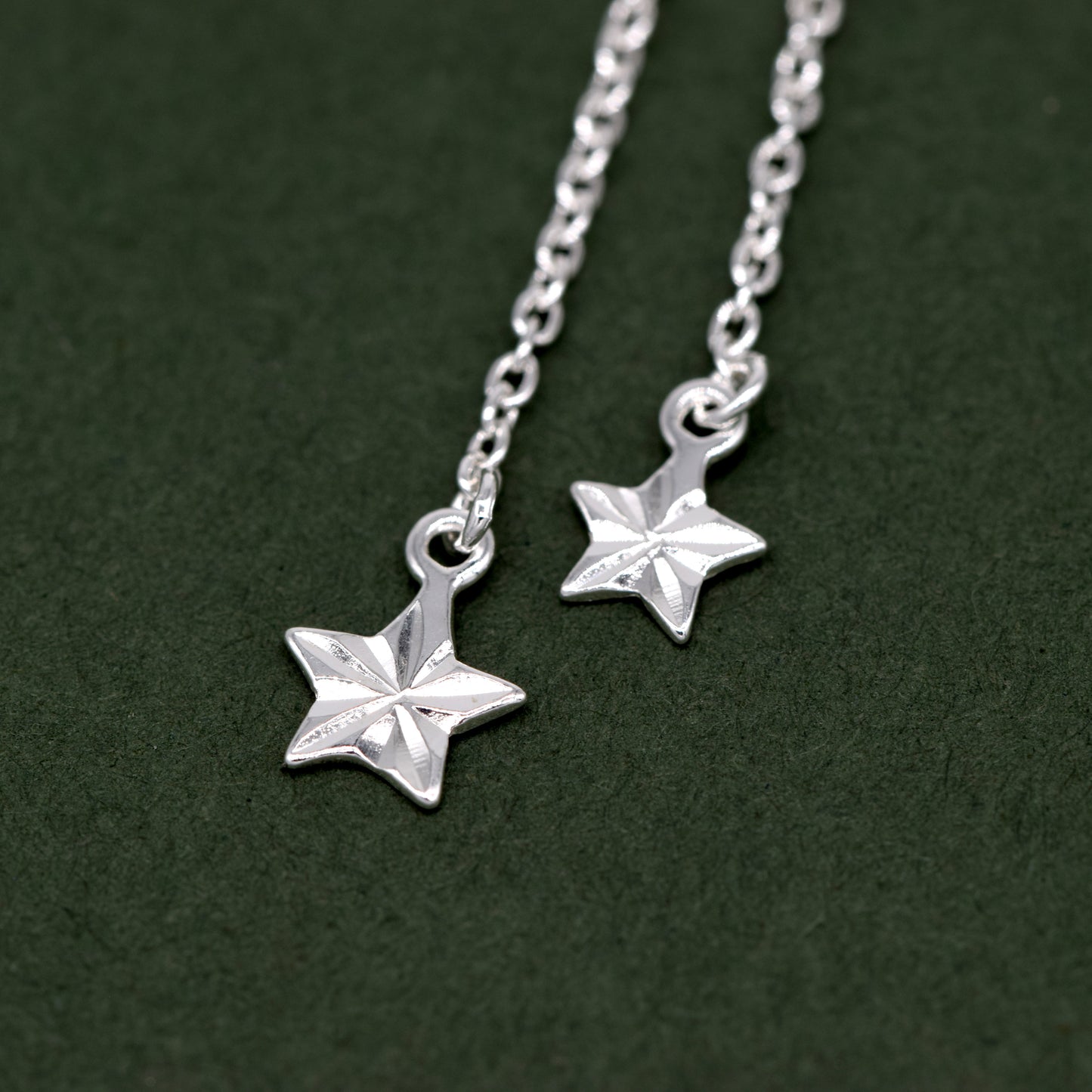 925 Sterling Silver Double Fluted Diamond Cut Star Dropped Stud Earrings