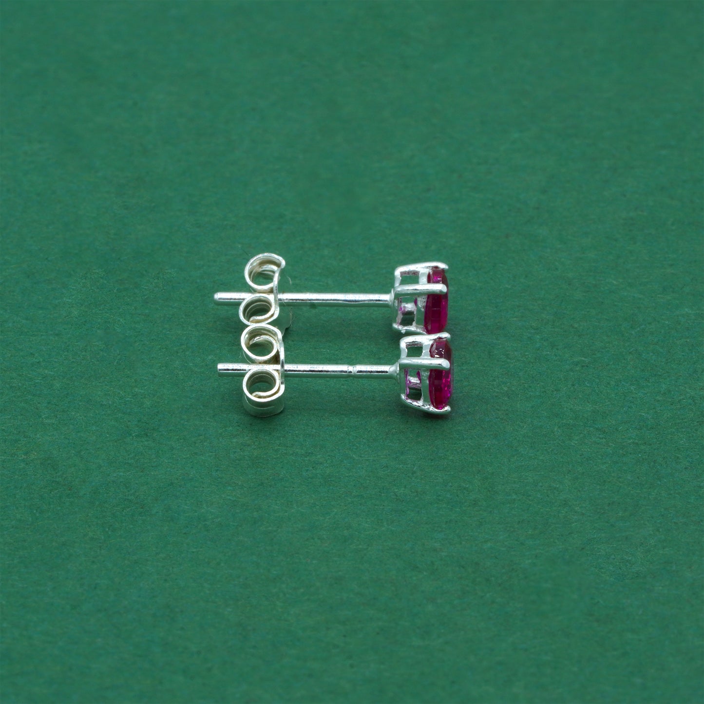 925 Sterling Silver Ruby CZ Stud Earrings 4mm, Magenta Cubic Zirconia Studs, Minimal Dainty Crystal Earrings