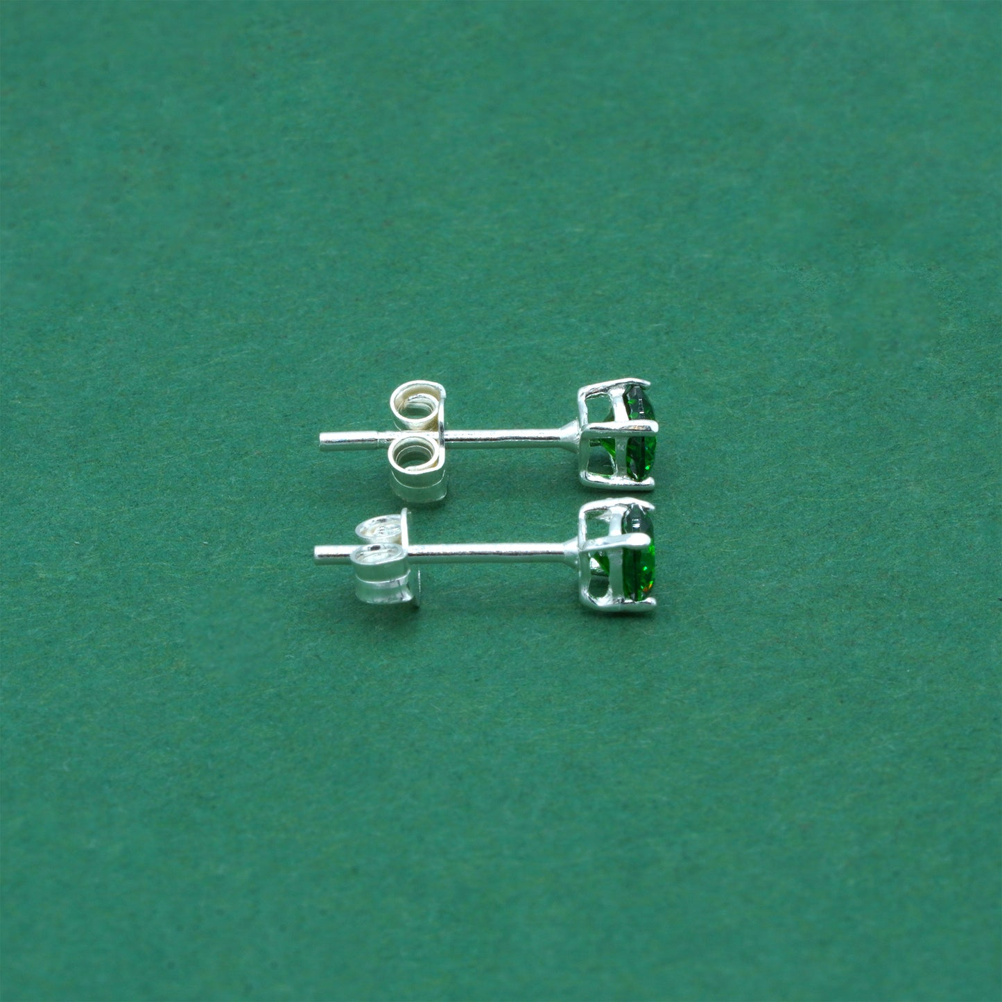 925 Sterling Silver Emerald Green CZ Stud Earrings 4mm, Emerald Cubic Zirconia Studs, Minimal Dainty Crystal Earrings