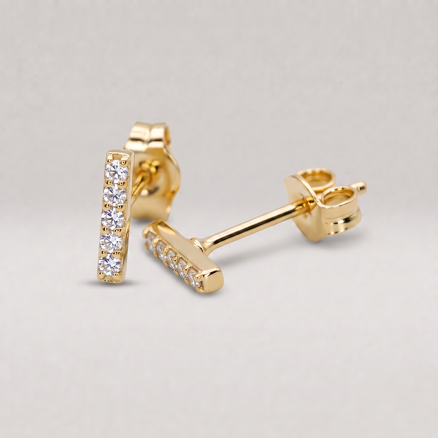 Gold Plated 925 Sterling Silver 7.5mm Cubic Zirconia Bar Studs