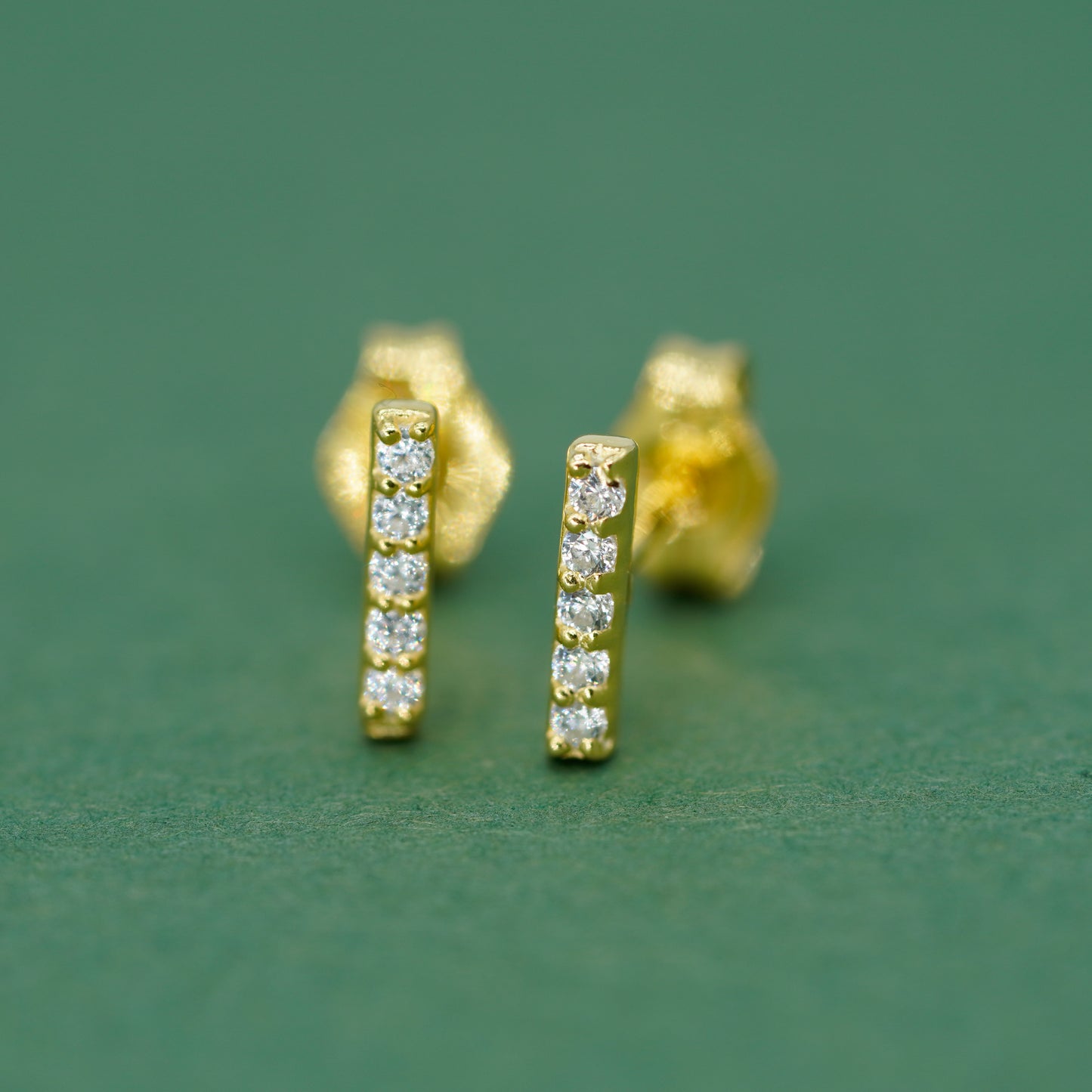 Gold Plated 925 Sterling Silver 7.5mm Cubic Zirconia Bar Studs