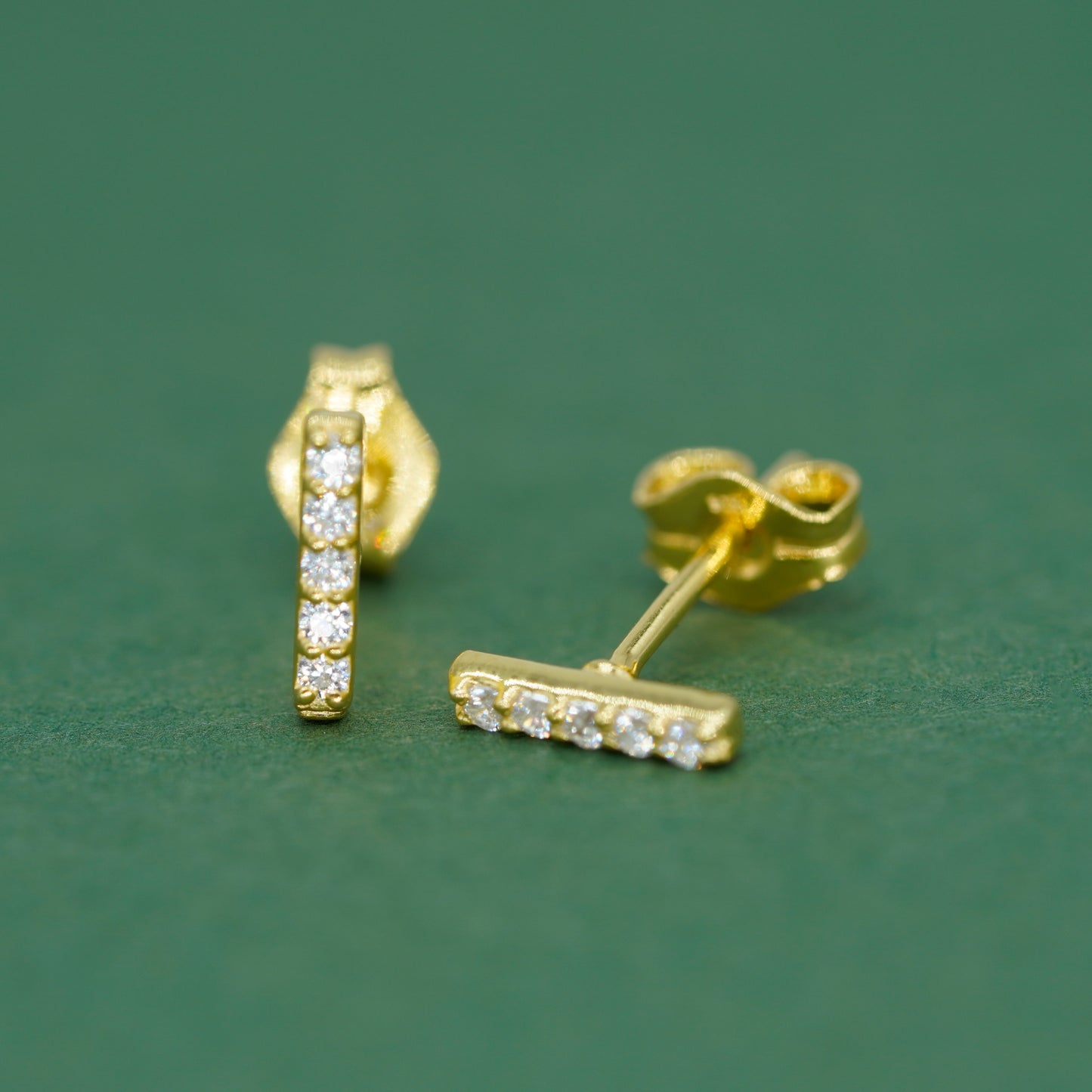 Gold Plated 925 Sterling Silver 7.5mm Cubic Zirconia Bar Studs
