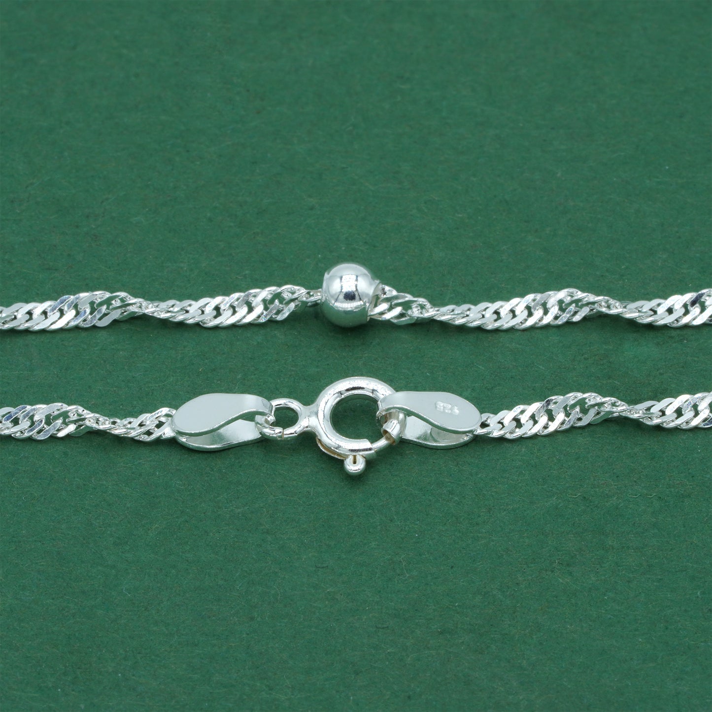 925 Sterling Silver Beaded Singapore Chain Anklet