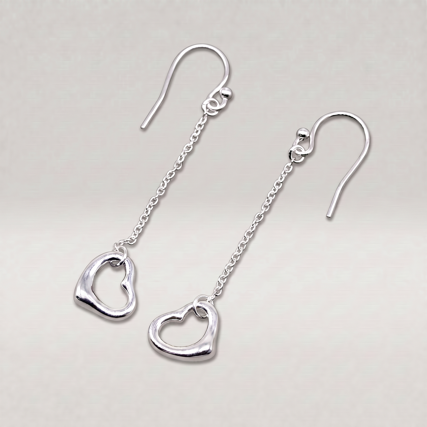925 Sterling Silver Open Heart Dropped French Hook Wire Earrings