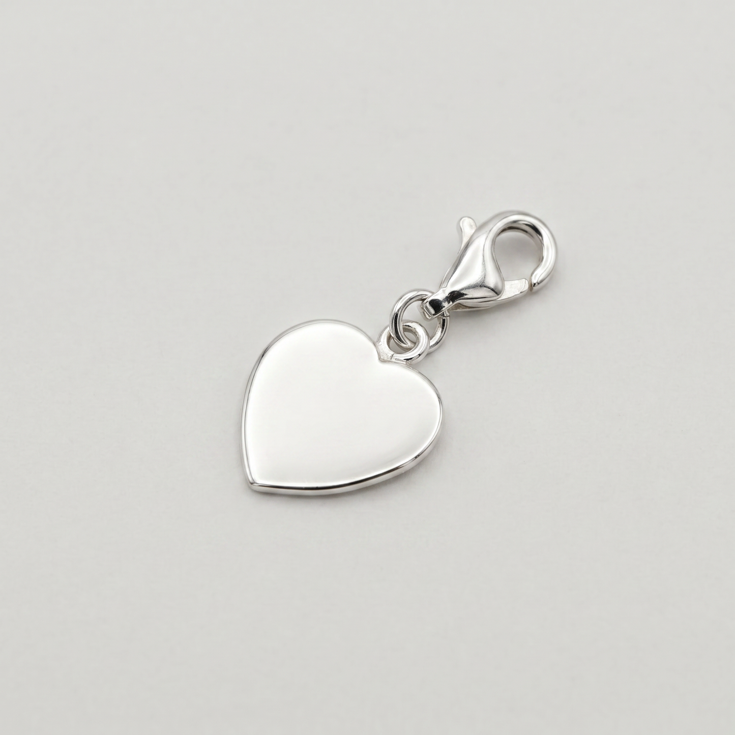 925 Sterling Silver Flat Heart Charm With Claw Carabiner Fitting