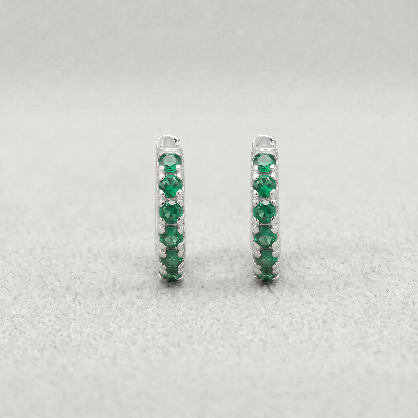 Sterling Silver Emerald CZ Huggie Hoops