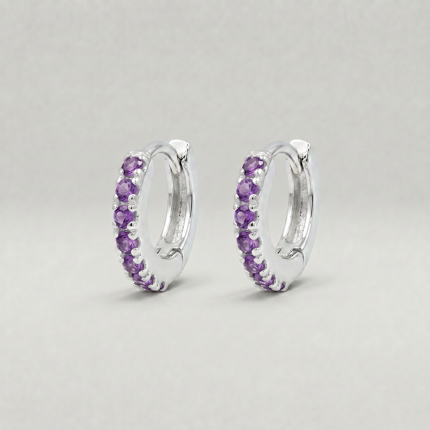 Sterling Silver Amethyst CZ Huggie Hoops