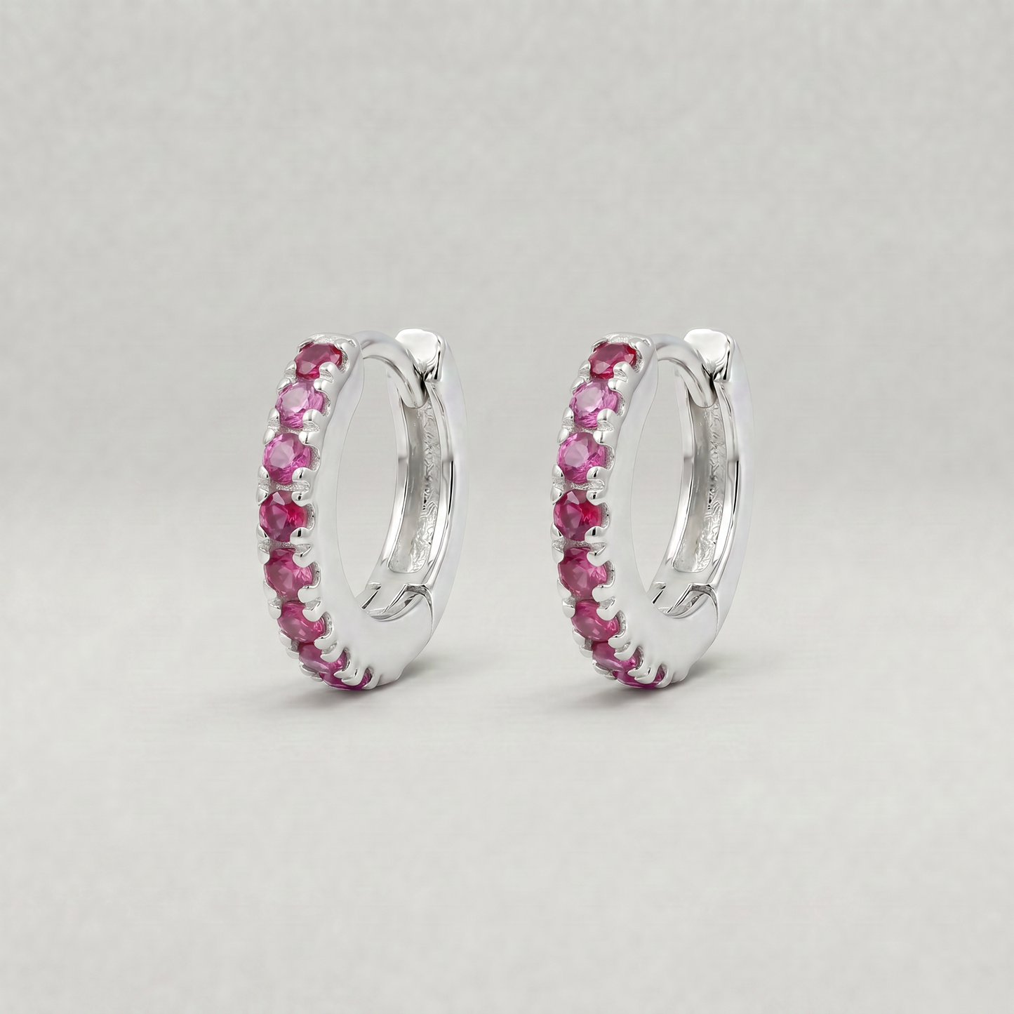 Sterling Silver Ruby Red CZ Huggie Hoops
