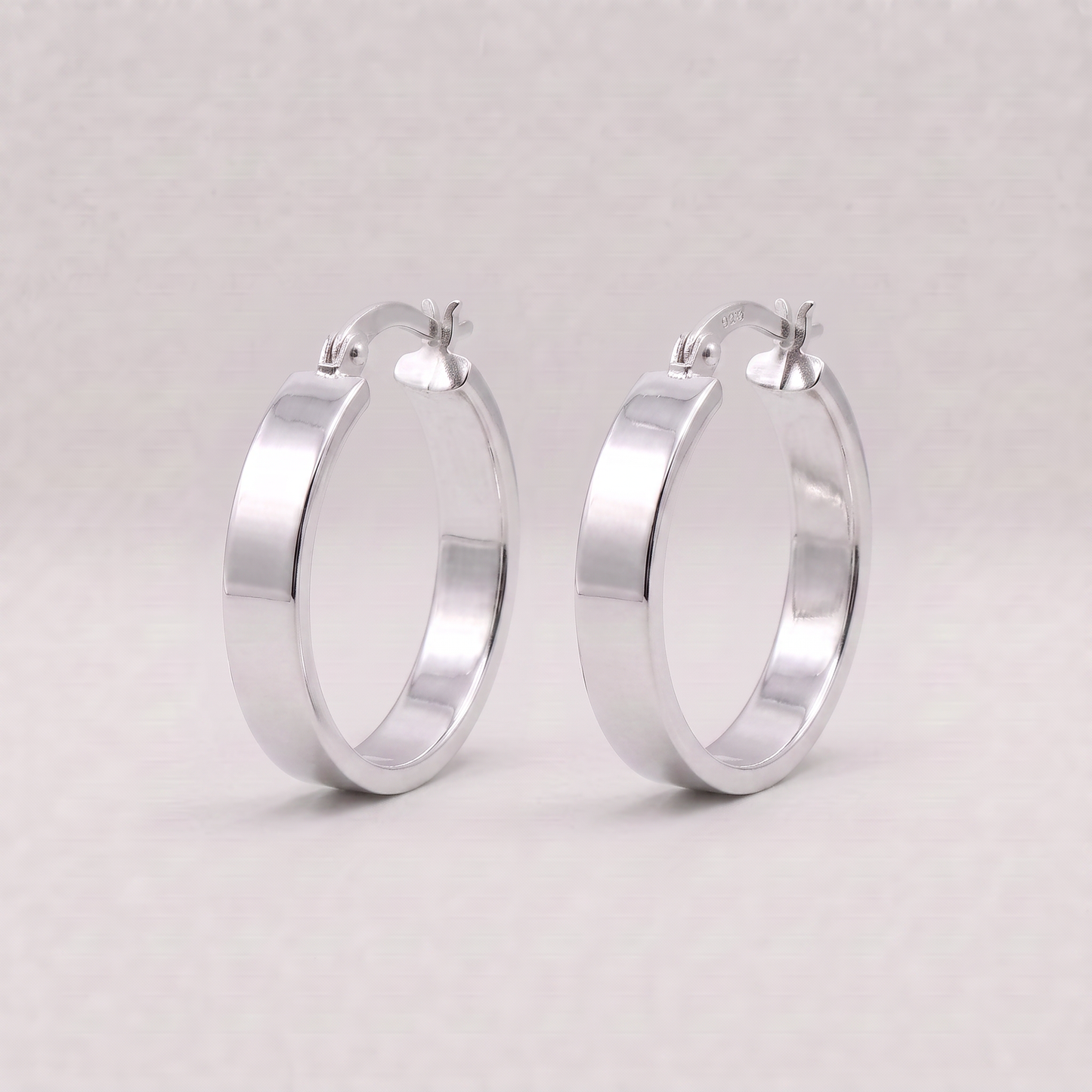 925 Sterling Silver Creole Style Flat Hoop Earrings 15mm