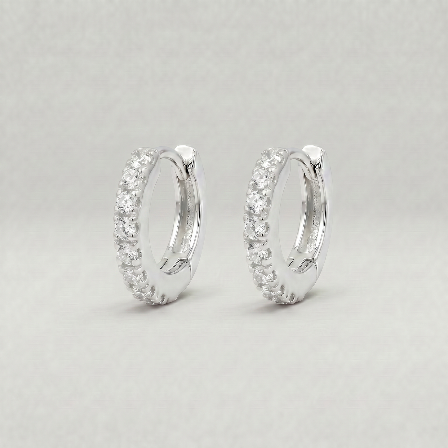 Sterling Silver Pavé CZ Huggie Hoops