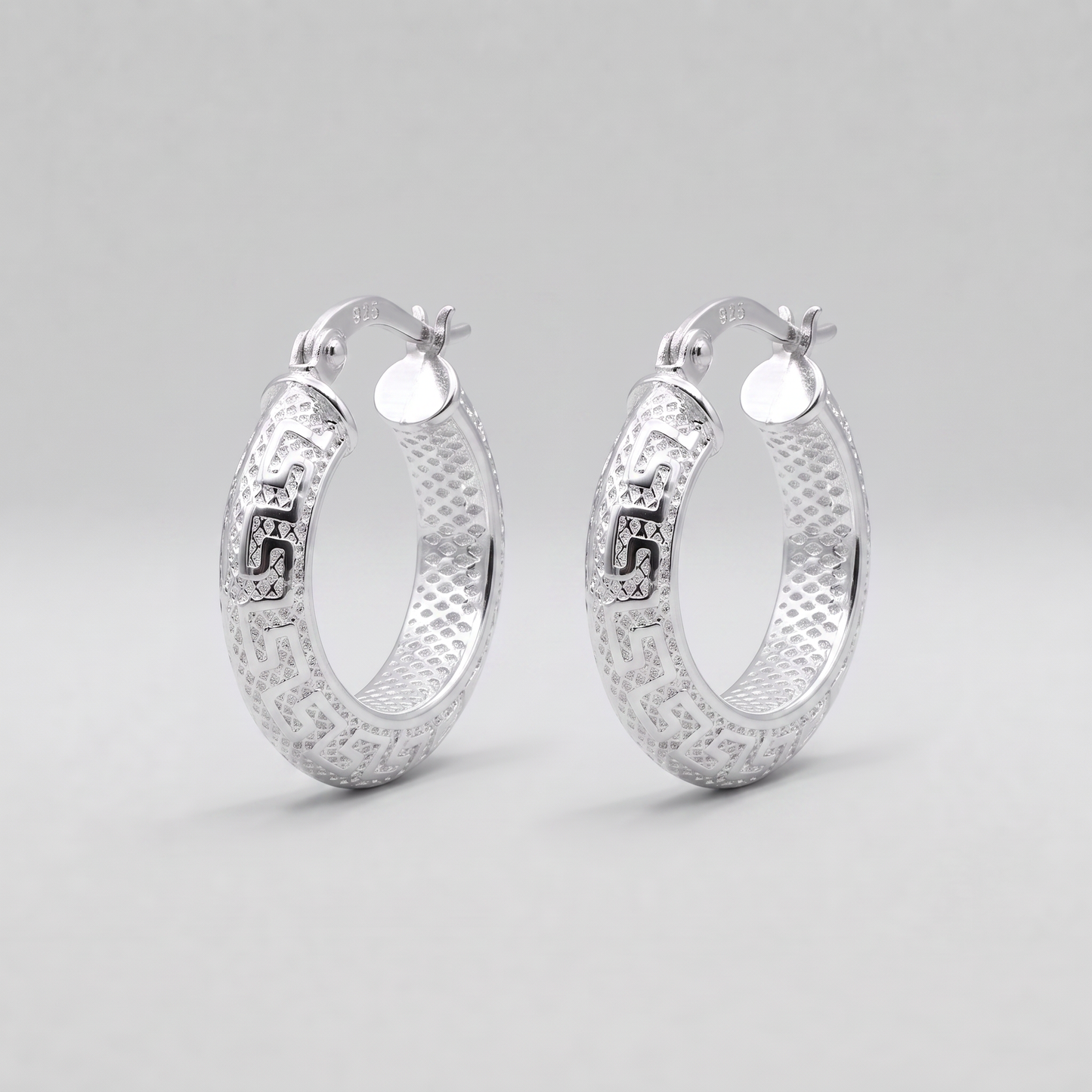 925 Sterling Silver Textured Hoop Earrings