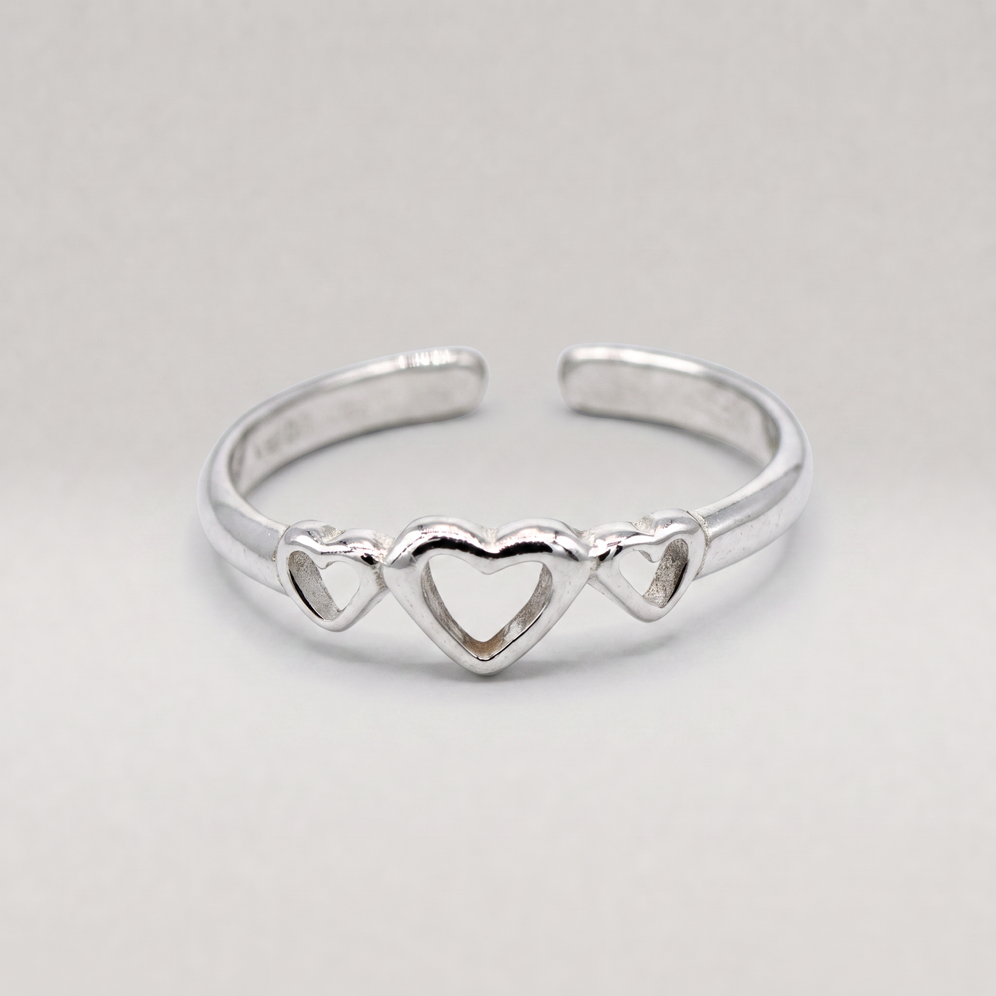 925 Sterling Silver Triple Heart Toe/Adjustable Ring