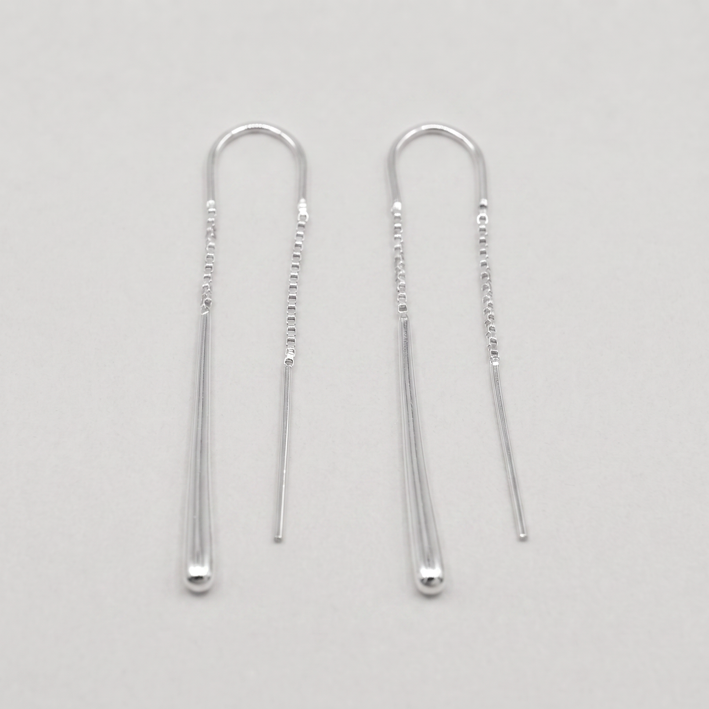 925 Sterling Silver Threaded Tear Dropper Pull Through Earrings 45mm