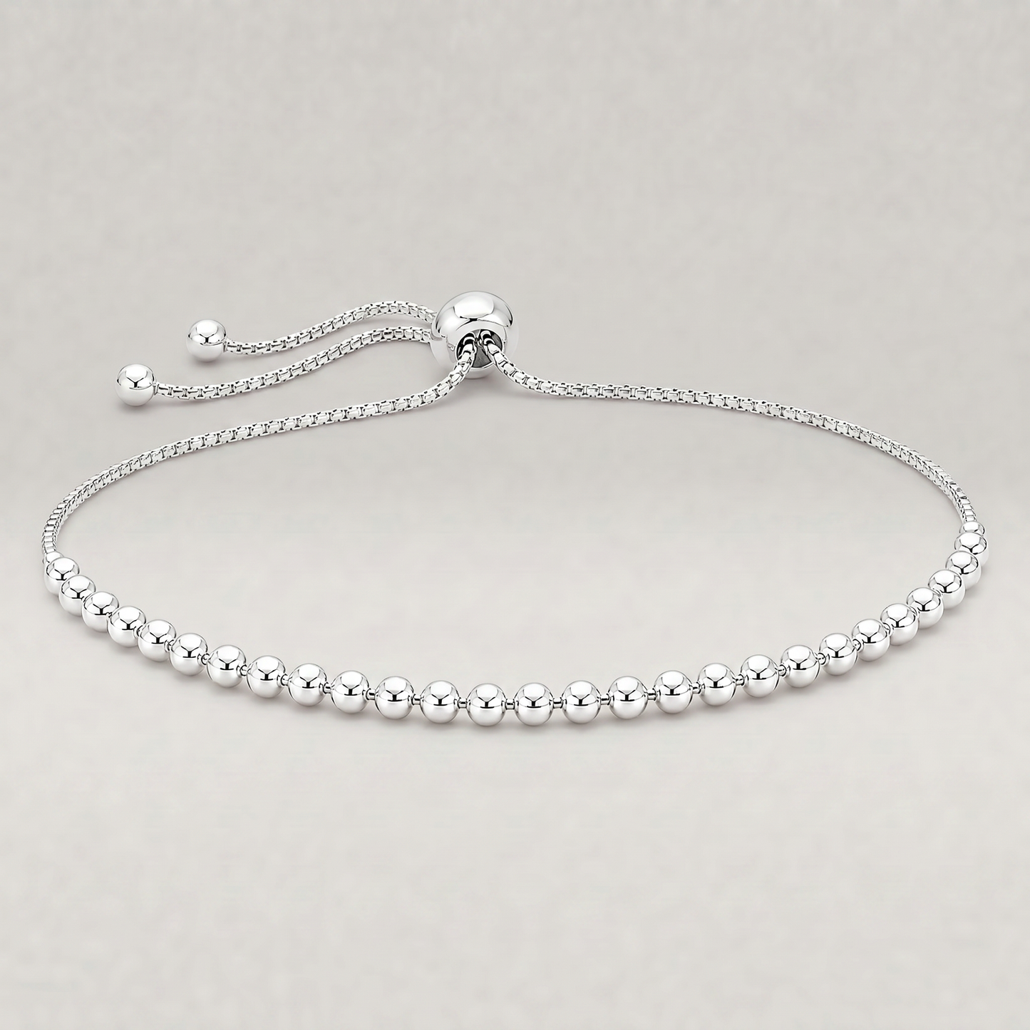 925 Sterling Silver Adjustable 2mm Beaded Slider Bracelet