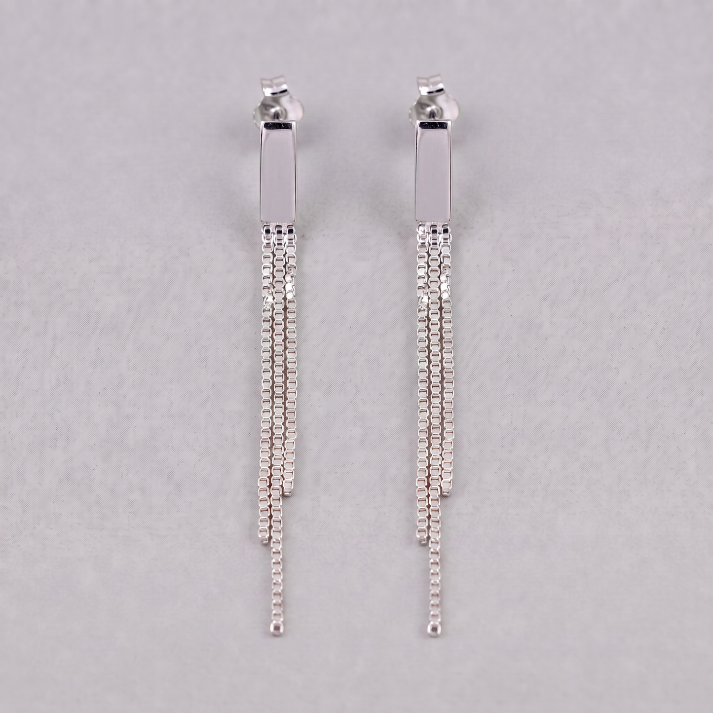 925 Sterling Silver Box Chain Tassel Chandelier Earring Studs 37mm