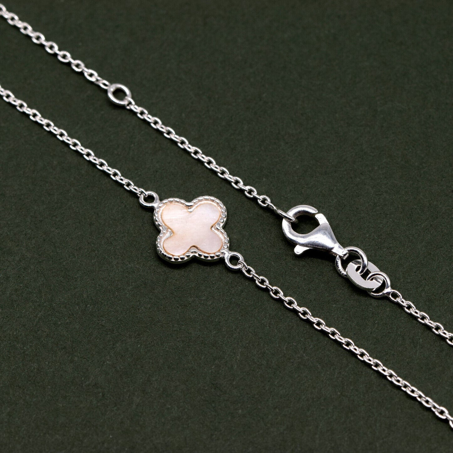 925 Sterling Silver Four Leaf Clover Motif Necklace on 18" Rolo Chain