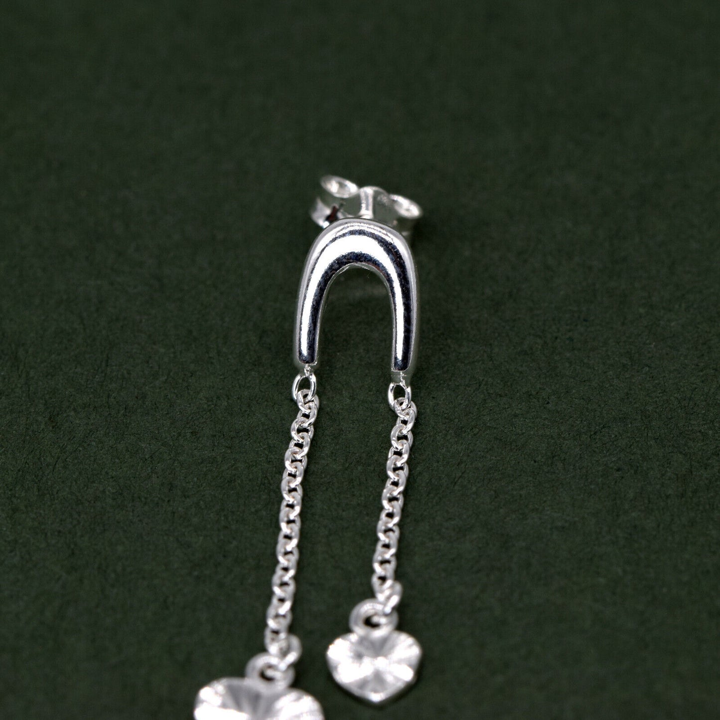 925 Sterling Silver Double Fluted Diamond Cut Heart Dropped Stud Earring