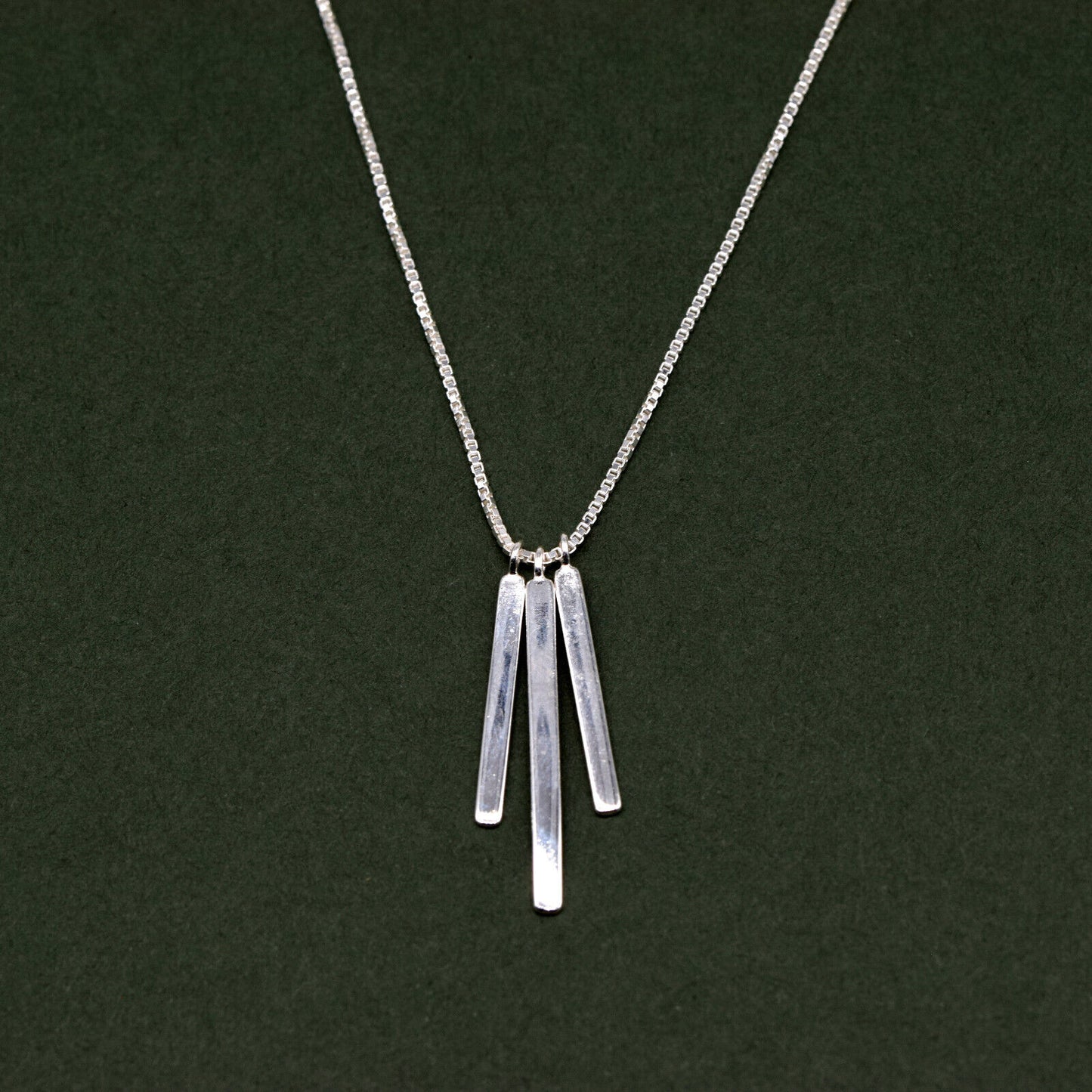 925 Sterling Silver Triple Bar Pendant on 18” Box Chain Necklace