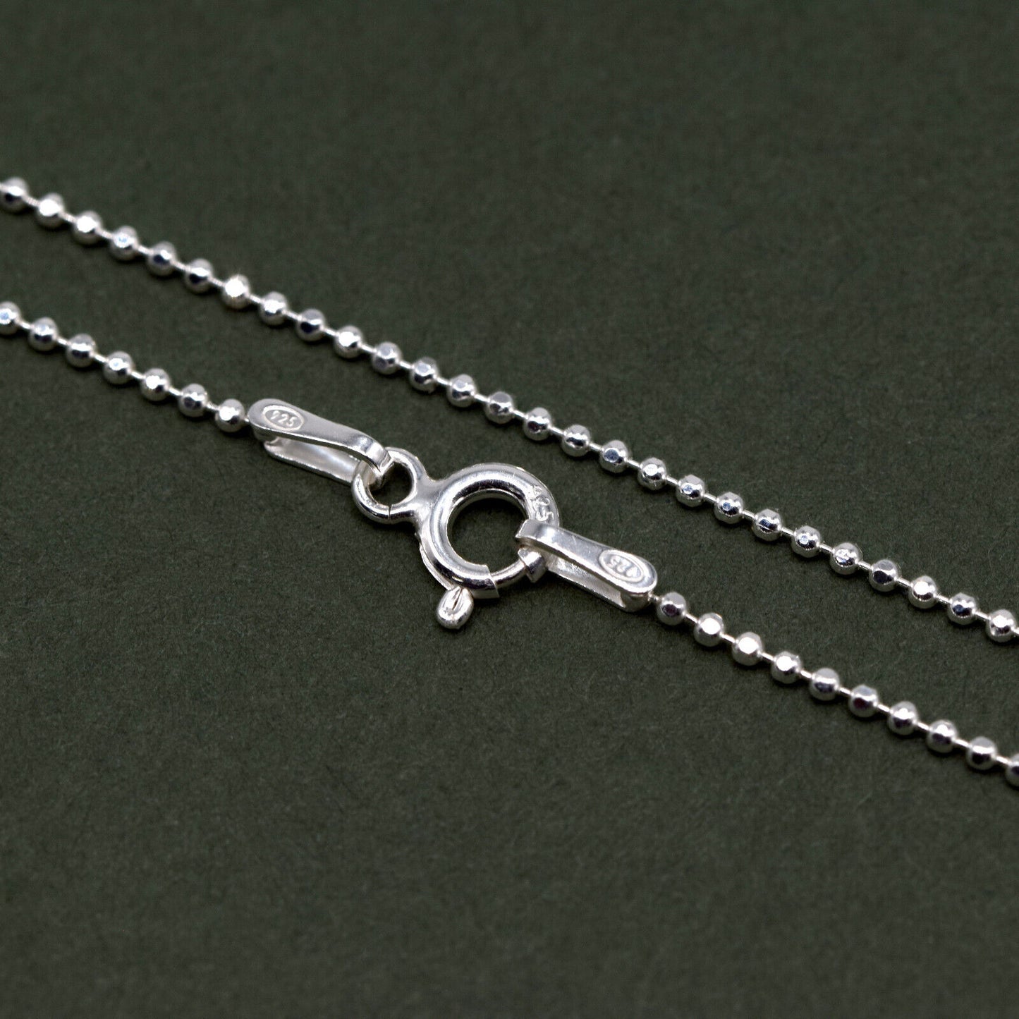 925 Sterling Silver 1.2mm Diamond Cut Ball Chain Bracelet