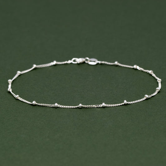 925 Sterling Silver Satellite/Saturn/Beaded Curb Chain with 2mm Beads Bracelet