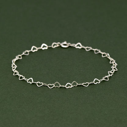 925 Sterling Silver 3mm Heart Link Bracelet