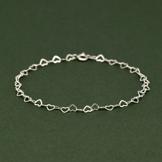 925 Sterling Silver 3mm Heart Link Bracelet