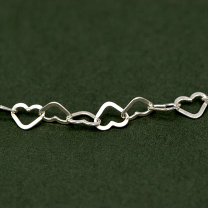 925 Sterling Silver 3mm Heart Link Bracelet