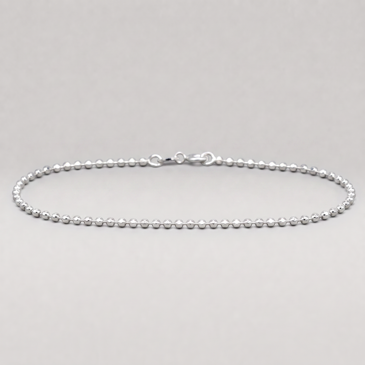 925 Sterling Silver 2mm Diamond Cut Ball Bead Bracelet