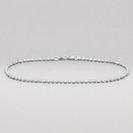 925 Sterling Silver 2mm Diamond Cut Ball Bead Bracelet