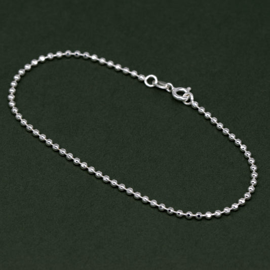 925 Sterling Silver 2mm Diamond Cut Ball Bead Bracelet