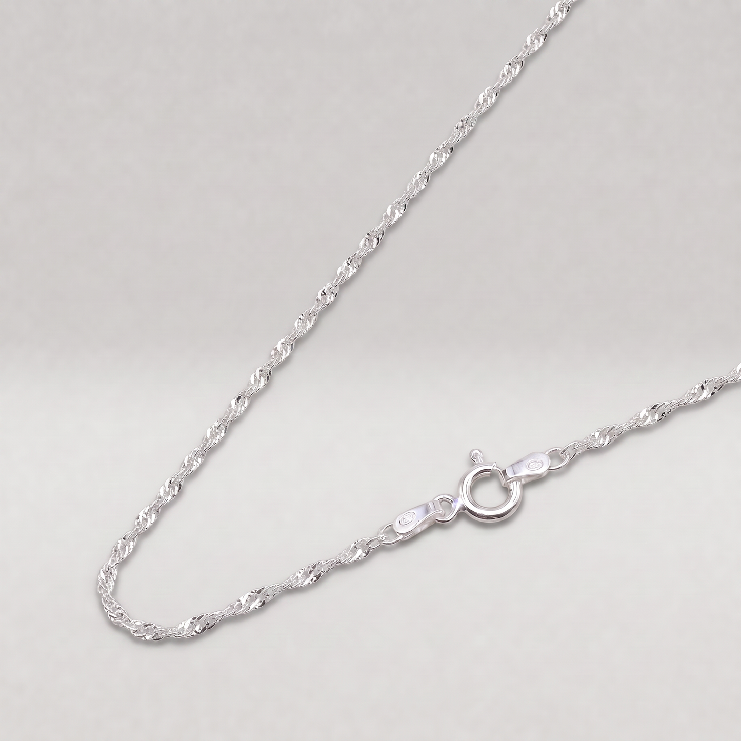 925 Sterling Silver 1.8mm Twisted Curb Singapore Chain Necklace