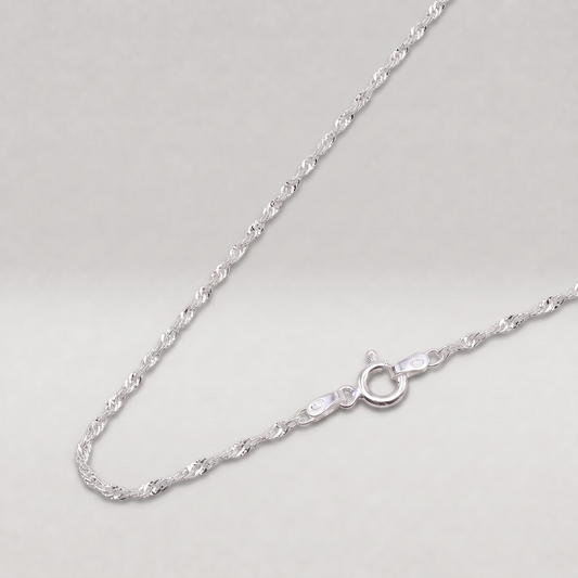 925 Sterling Silver 1.8mm Twisted Curb Singapore Chain Necklace