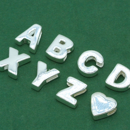 925 Sterling Silver Letter Threader Charm A-Z & Heart