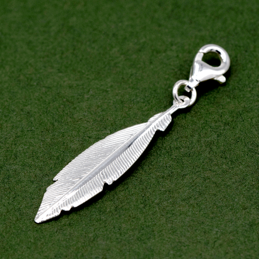 925 Sterling Silver Feather Charm with Claw Carabiner Fitting