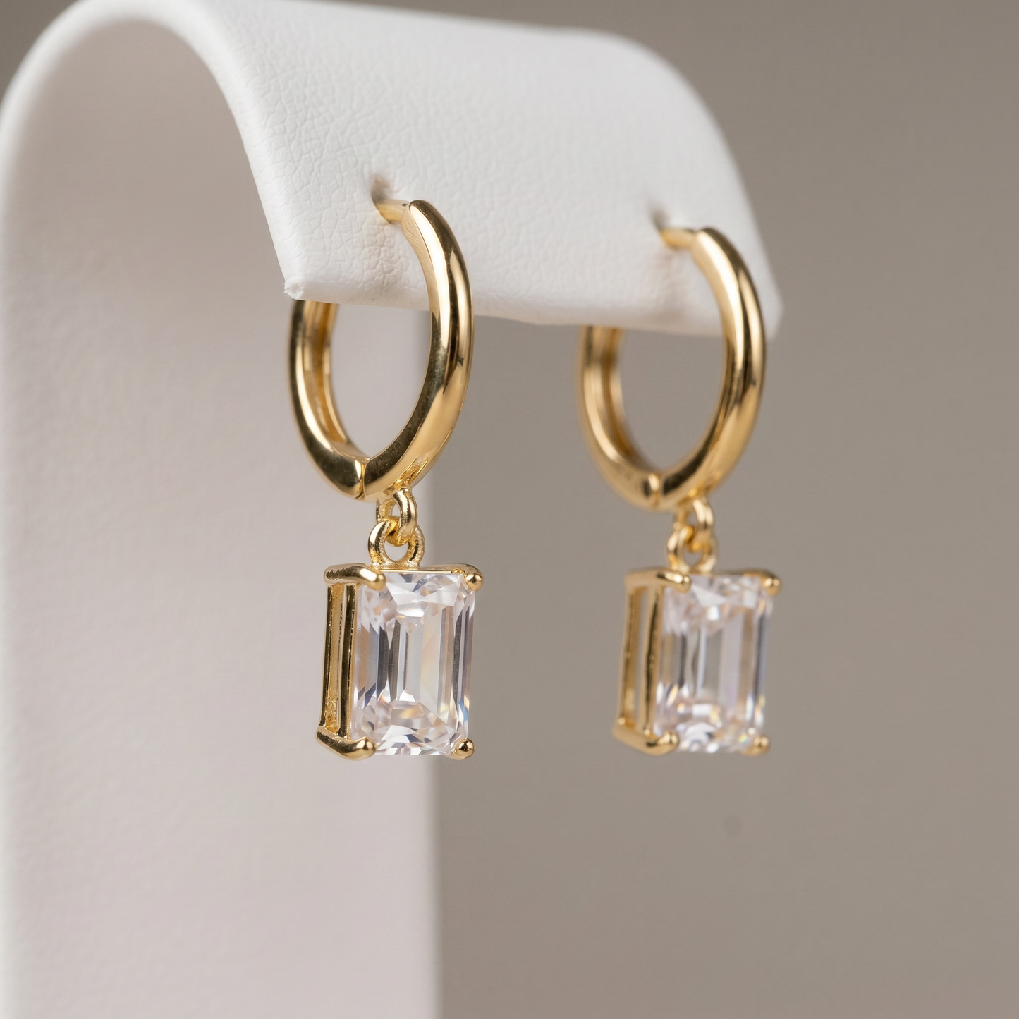 Emerald Cut CZ Huggie Hoops