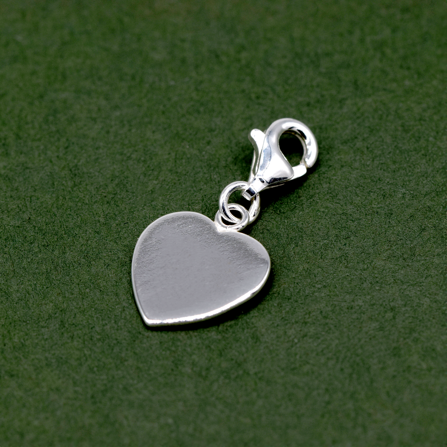 925 Sterling Silver Flat Heart Charm With Claw Carabiner Fitting