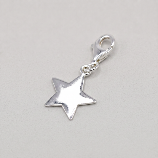 925 Sterling Silver Star Charm with Claw Carabiner Fitting