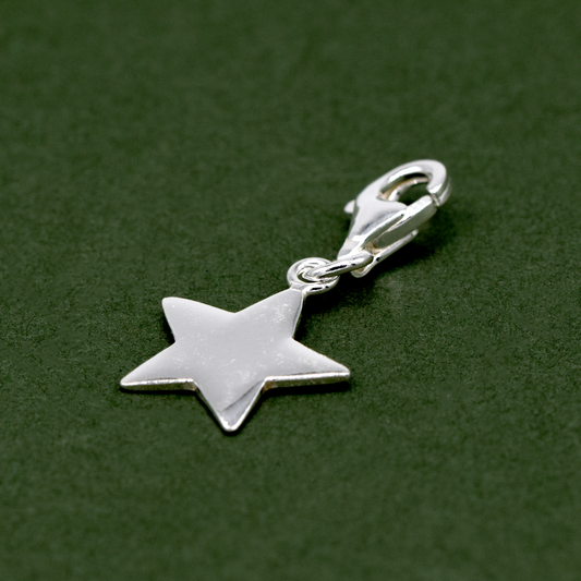 925 Sterling Silver Star Charm with Claw Carabiner Fitting