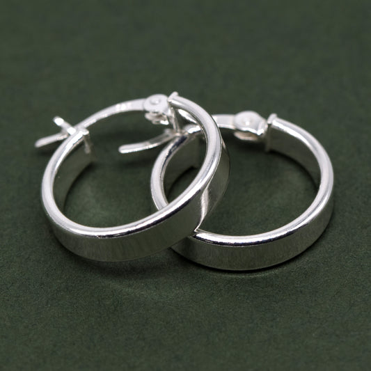 925 Sterling Silver Creole Style Flat Hoop Earrings 15mm