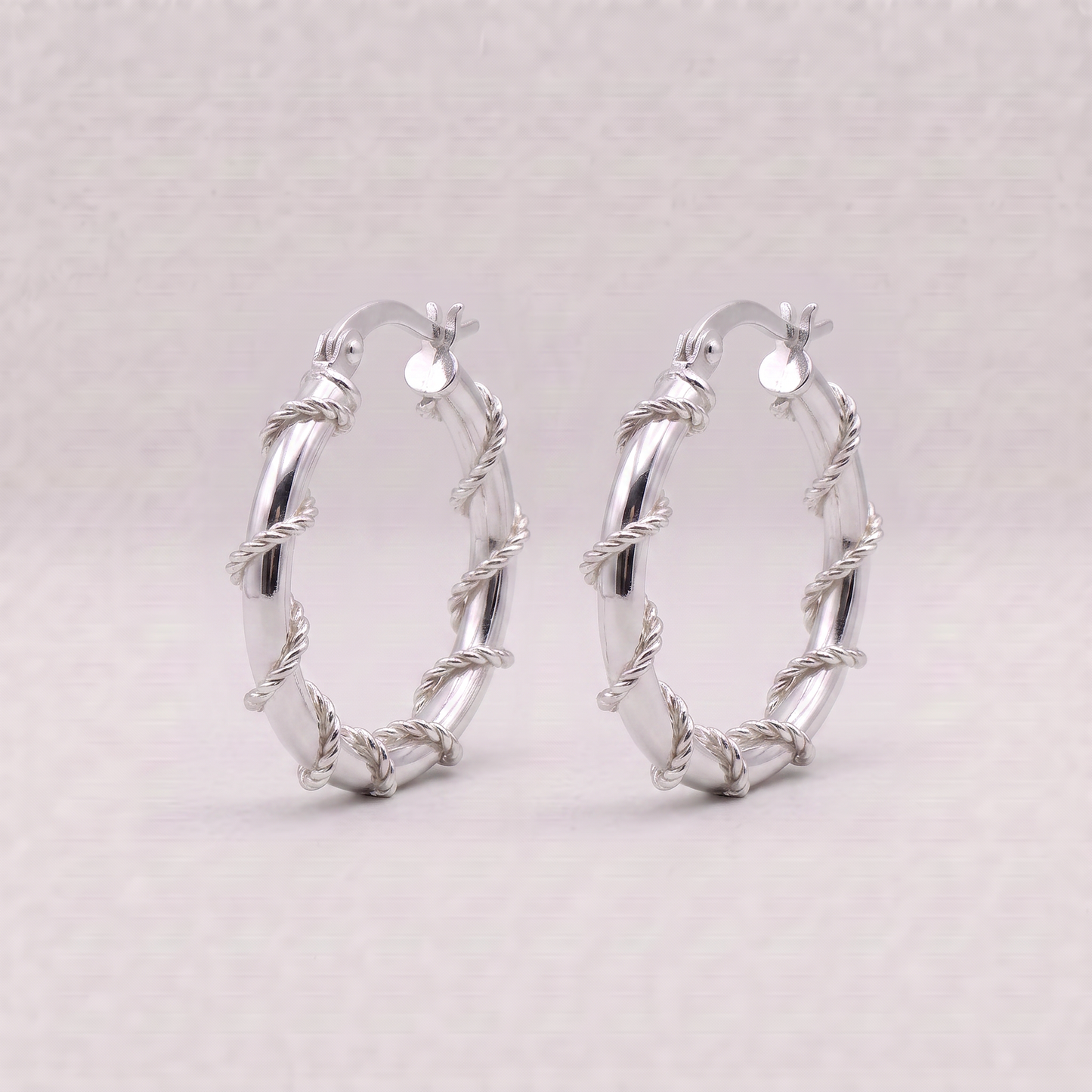 925 Sterling Silver Creole Style Twisted Wire Wrapped Hoop Earrings 20mm