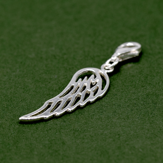 925 Sterling Silver Wing Charm With Claw Carabiner Clasp