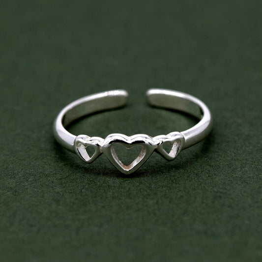 925 Sterling Silver Triple Heart Toe/Adjustable Ring