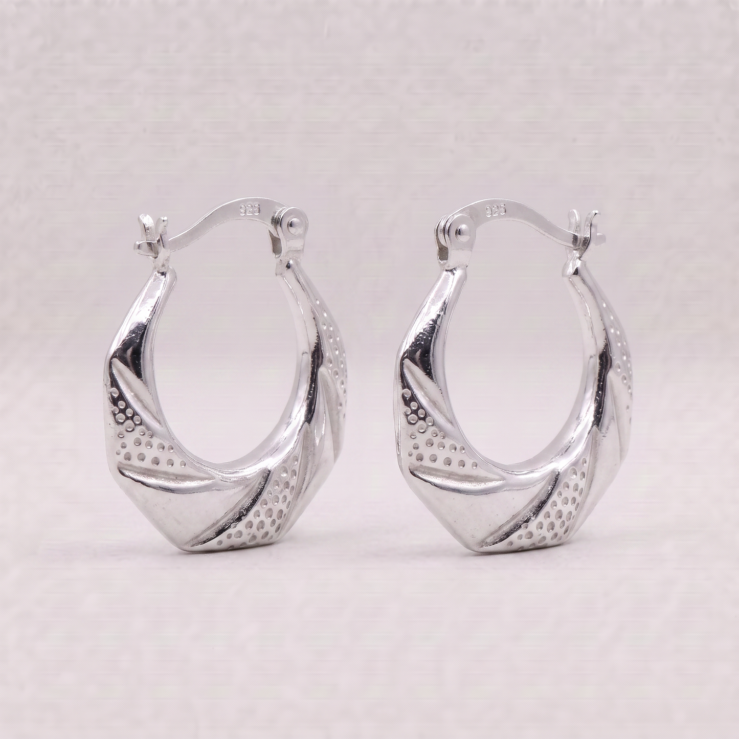 925 Sterling Silver Creole Style Hoop Earrings (Hexagon)