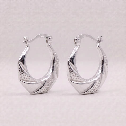 925 Sterling Silver Creole Style Hoop Earrings (Hexagon)