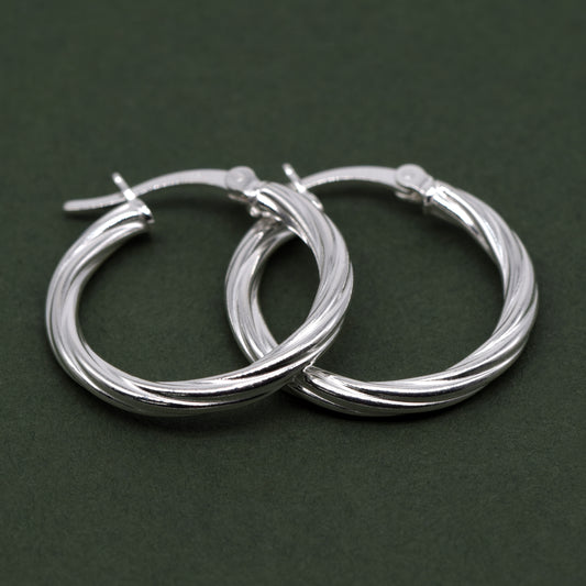 925 Sterling Silver Creole Style Twisted Hoop Earring 22mm